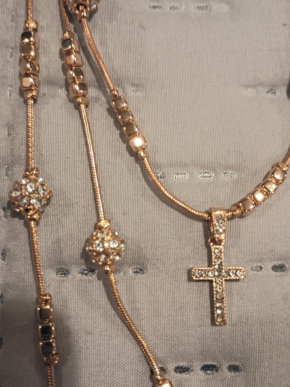 Gold-Tone Cross Pendant Necklace with Crystal Accents